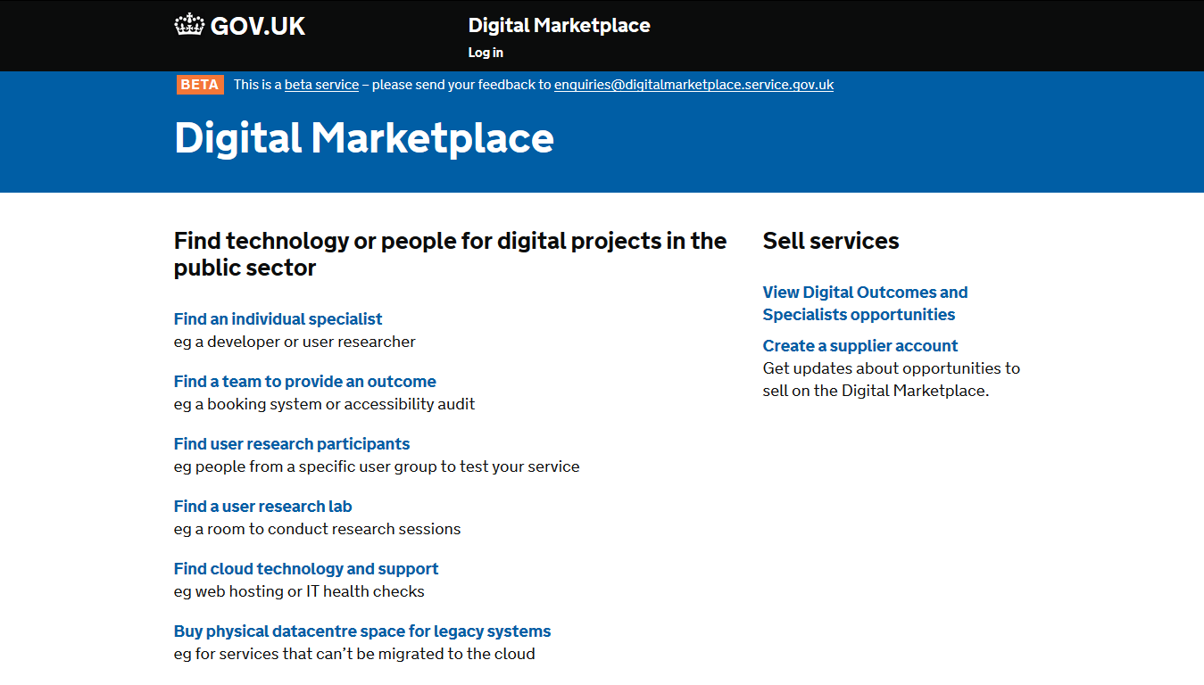 Screenshot of the Digital Marketplace